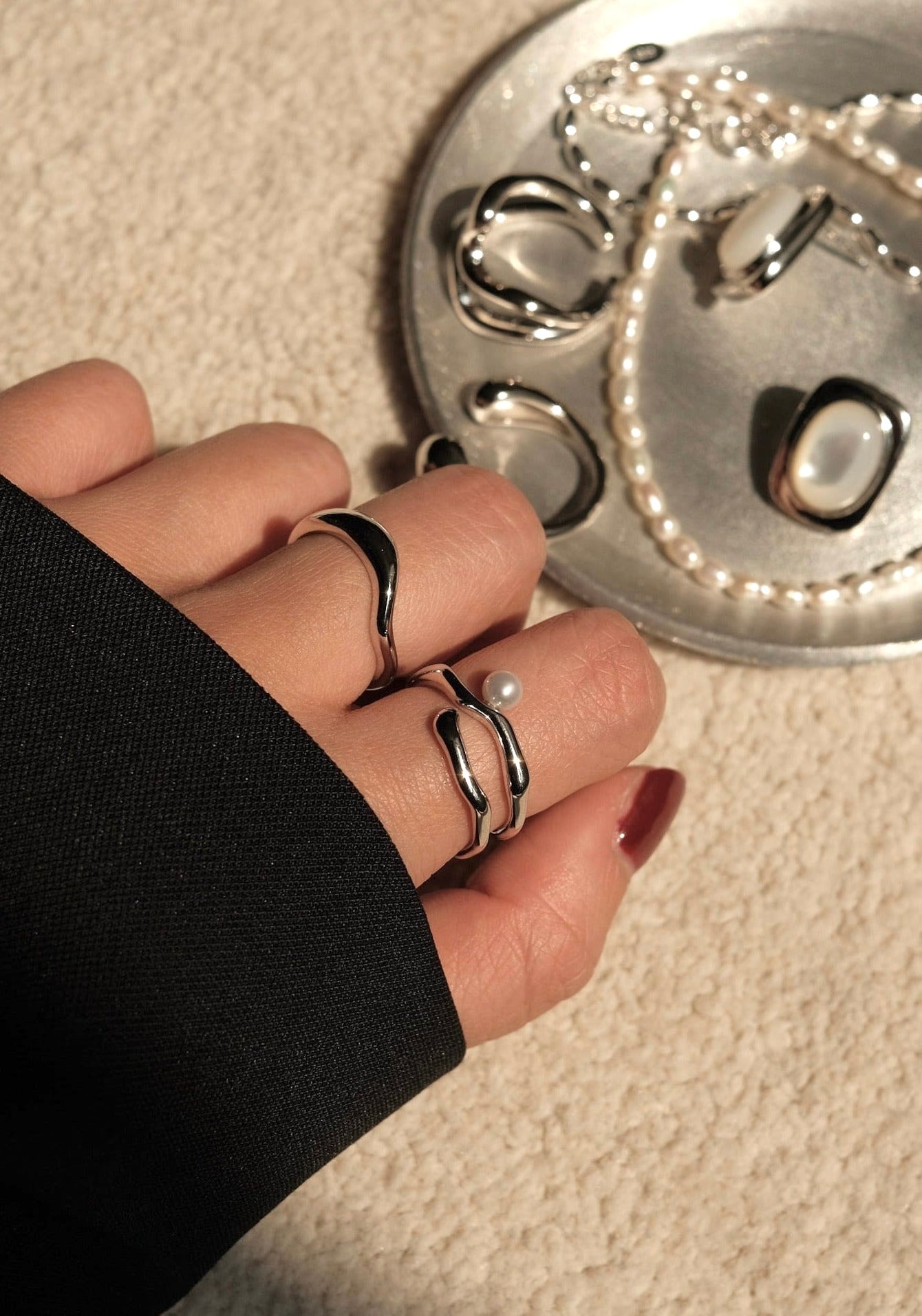 S925 Double Line Pearl Ring - NOV ACCESSORIES